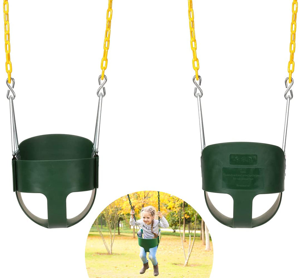 59 High Back Full Bucket Toddler Swing Seat with Heavy Duty Plastic Coated Chains, Fully Assembled for Playground