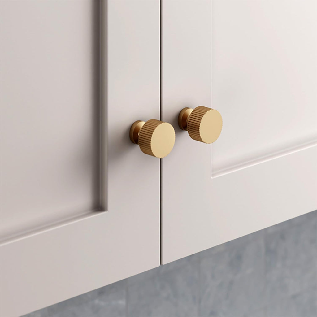 6pcs Solid Brass Cabinet Knobs Pulls Cabinet Drawer Dresser Gold Knobs Modern Handles (1"x1"/25mmx25mm),Brushed Brass