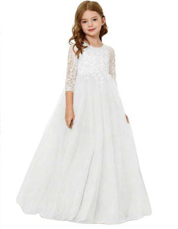 Lace Floral Applique Formal Pageant Gown for Flower Girls