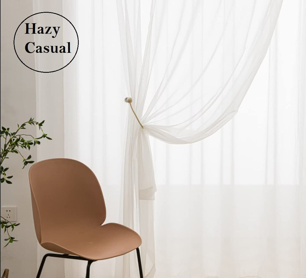 PI Sheer Cafe Curtains 108 Inches Long, Ring Top Hazy Aesthetic Window Draperies for Cafe/Restaurant 2 Panels (W52 X