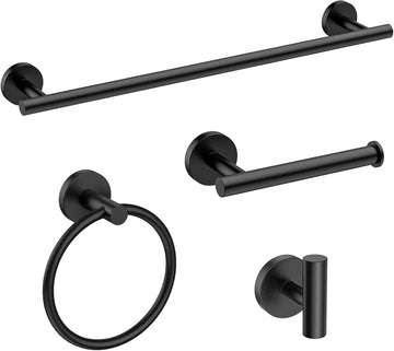 4PCS Matte Black Bathroom Accessories Set, 18-Inch Towel Bar Set | Durable SUS304 Stainless Steel Bathroom Hardware