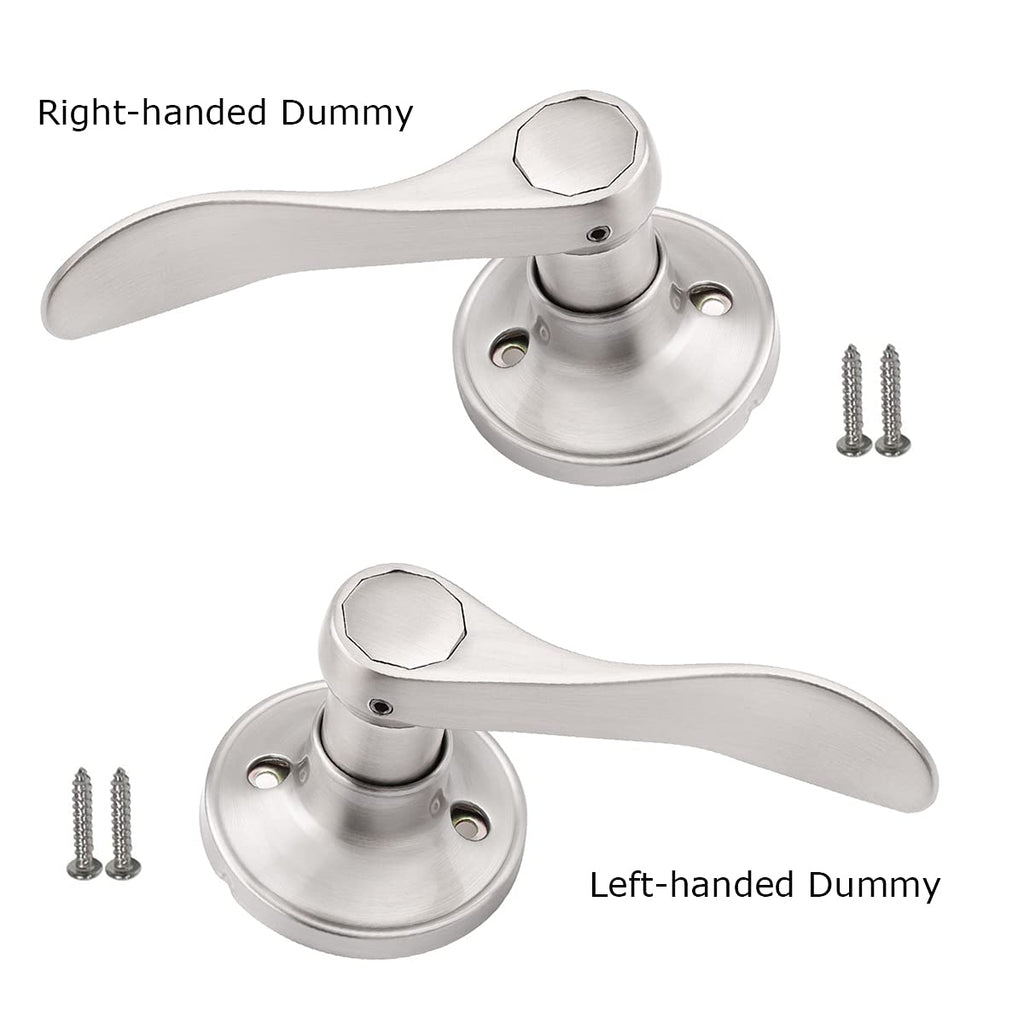 2 Pack Satin Nickel Dummy Wave Door Levers, No-Turning Interior Door Handles, 1 Left-Handed and 1 Right-Handed Door