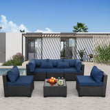 6-Piece Wicker Outdoor Patio Furniture Set | Navy Blue All-Weather Resistant for Patio, Garden & Porch