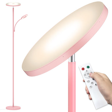 Pink Floor Lamp, 42W Super Bright LED Room Lamp with Adjustable Reading Light, Dimmable Modern Standing Lamp