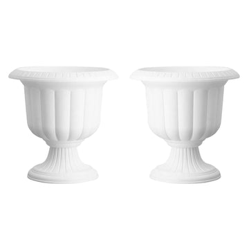 Plastic Classic Fluted Urn Planter, White, 19in (Pack of 2) - Decorative Flower Pots for Outdoor & Indoor Use