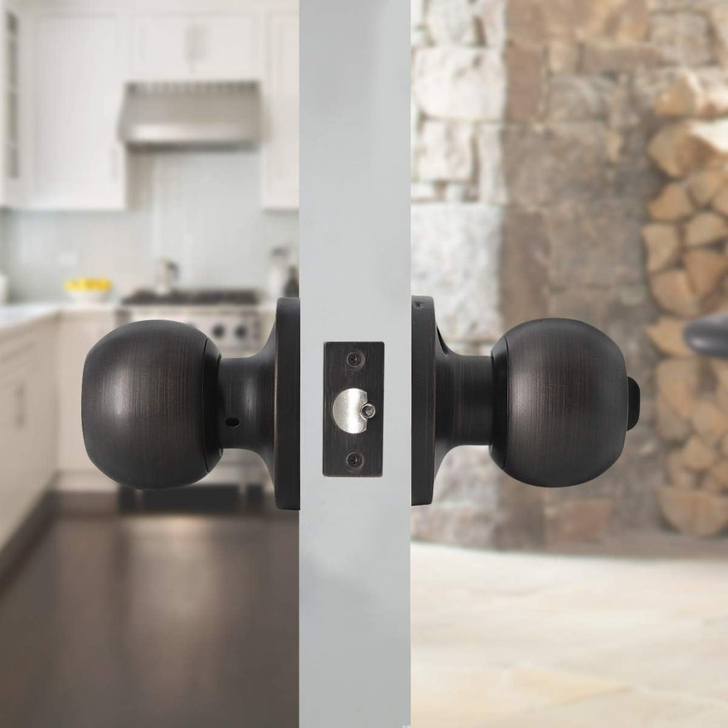 2 Pack Keyed Alike Door Knobs Combo Pack, Oil Rubbed Bronze Lockset Contemporary Style, Entry Door Knob Exterior