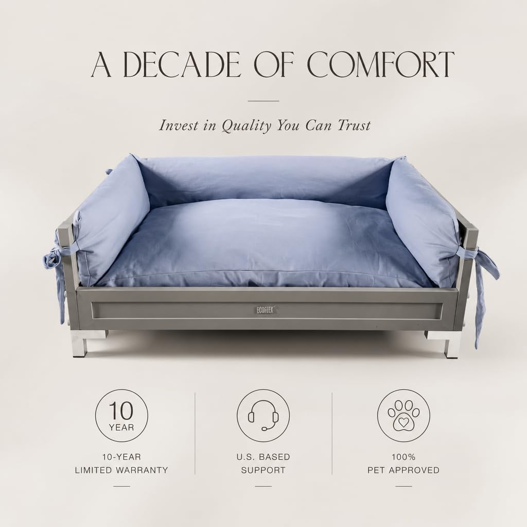 Manhattan Raised Dog Bed, Moisture Resistant Frame with Stainless Steel Accents, Memory Foam Cushion, Grey, Large