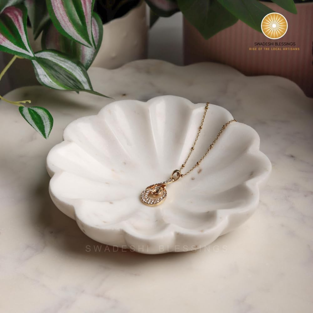 Handcrafted Marble Jewelry Tray, Decorative Trinket Dish for Rings Earrings Necklace Bracelet, Key Bowl, Ideal Gift