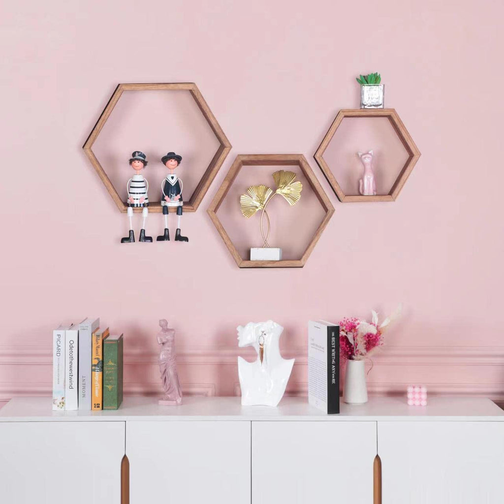 Hexagon Shelves, Floating Wall Shelf, Honeycomb Octagon Cube Shelves Wood