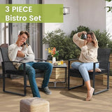 3-Piece Wicker Outdoor Patio Furniture Set - Bistro | Black for Patio, Garden & Porch