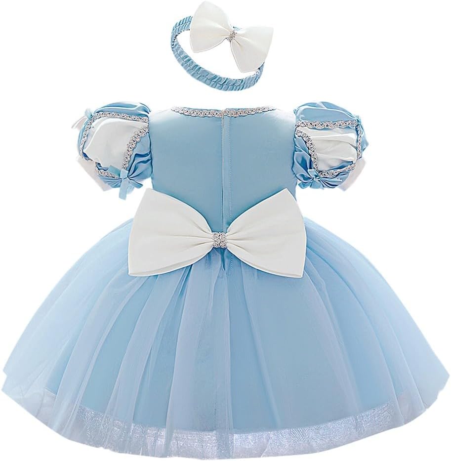 Girls Birthday Wedding Party Dresses w/Headwear Princess Bowknot Dress Christening Baptism Tutu Gown