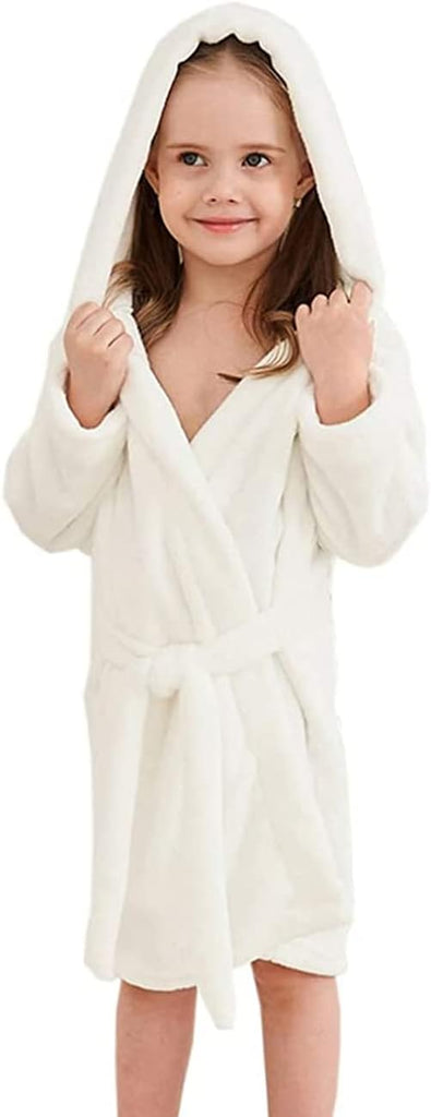 Girls Fleece Hooded Robes, Kids Soft Premium Fuzzy Bathrobe for Gifts