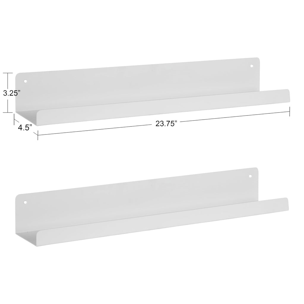 Mezzo Modern Metal Photo Display Ledge; Set of 2; 24; White; Decorative Contemporary Floating Narrow Photo Shelf Set