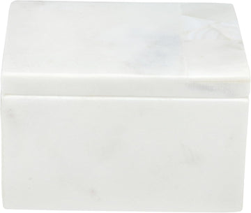 Keepsake Box with Lid - Handcrafted Marble with Mother of Pearl Inlay, 4" Long x 3" Wide x 2.5" Tall, White Grey