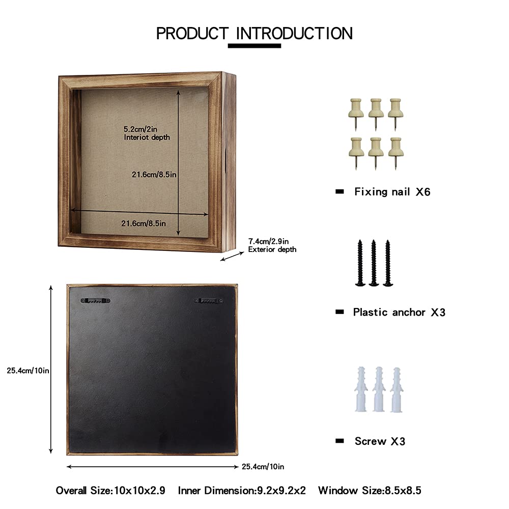 Shadow Box Frame 10x10 Shadow Box Display Case with Linen Back Memorabilia Awards Medals Bouquet Photos Badge Baby