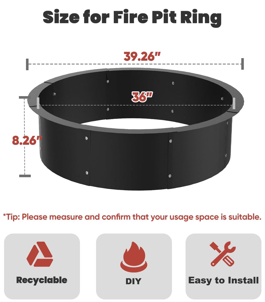 36 Inch Inner Round Fire Pit Ring Insert for Outside Wood Burning, 40 Inch Outer 36 Inch Inner DIY Outdoor Fire Pit