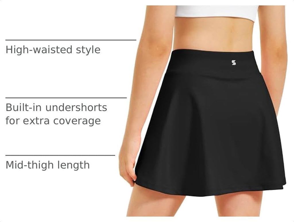 Girls A-Line Tennis Skort with Built-in Shorts for Sports Play