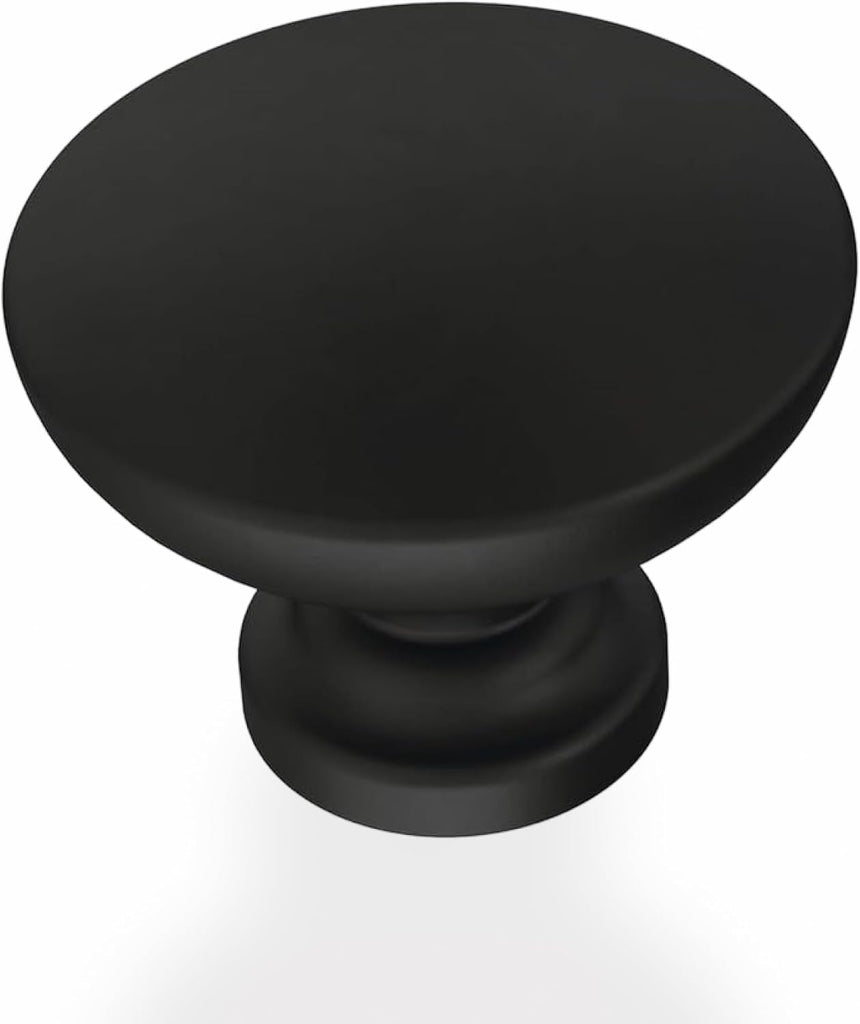 Fulton Matte Black Round Cabinet Knobs 1-3/16" Easy Install, Durable Hardware for Drawers, Dresser, Kitchen Cabinet