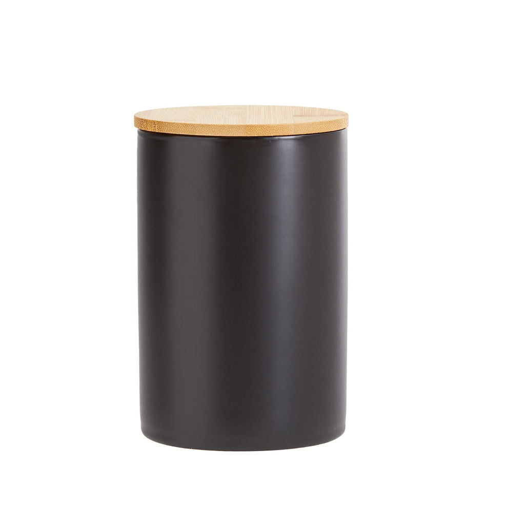 Set of 3 Matte Black Kitchen Canister with Airtight Wooden Bamboo Lids, Kitchen Counter Containers, Food Storage
