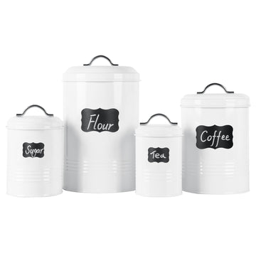 Nesting Canisters Sets for the Kitchen, Set of 4 Airtight White Farmhouse Canister Jars with Removable Chalkboard
