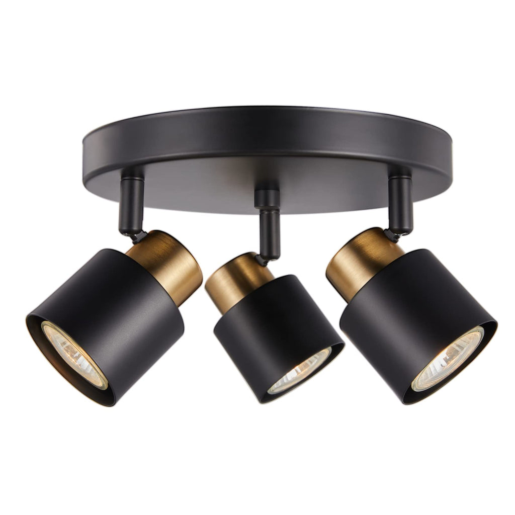 3 Light Track Lighting Kit, Matt Black Brass Finish Canopy with Moden Flush Mount Ceiling Spotlight,Dining,Living