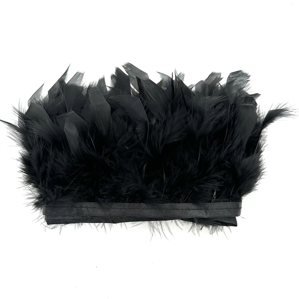 Black 4-6inch 2yard Turkey Feather Fringe Trim for Dress Sewing Crafts Costumes Accessories Party Supplies Festival