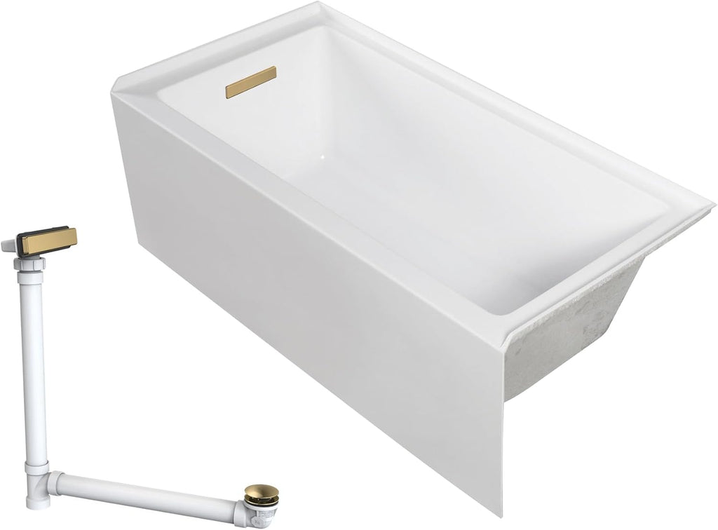 UATLN603220-L-CB Unity 60-in x 32-in x 20-in Alcove Acrylic Bathtub Kit With Left Hand Drain, White/Champagne Bronze