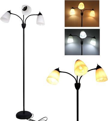 Modern Reading Floor Lamp, 3-Light Floor Lamp Black with Reading Lamp, Adjustable Flexible Tree Standing Lamp Study