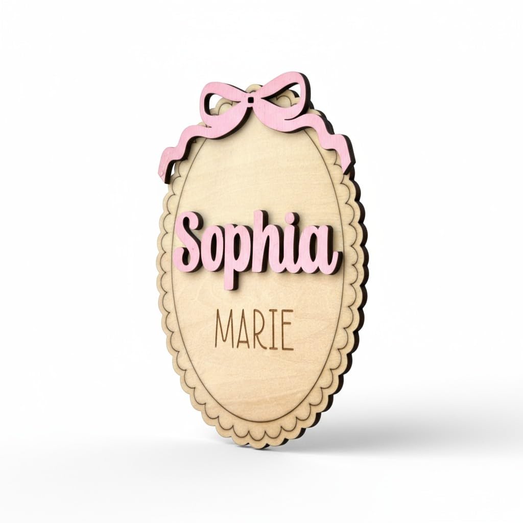 Personalized Baby Name Sign with Bow - Wooden Birth Announcement Keepsake