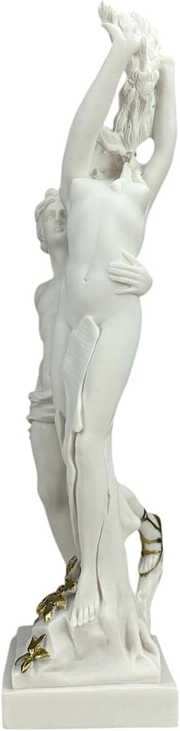 Apollo & Daphne Statue - 18.9 in Bernini-Inspired Cast Marble Sculpture, White with Gold Accents, Handmade &