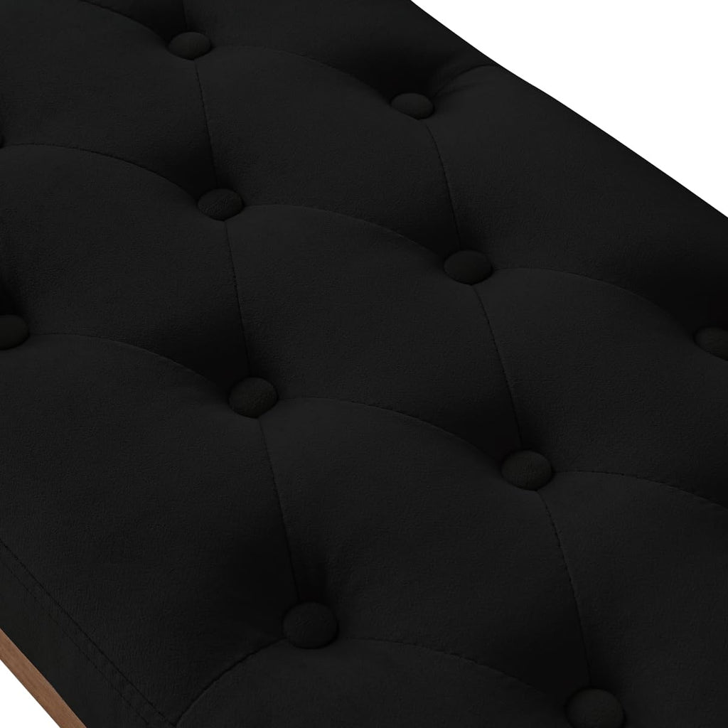 Velvet Upholstered Buttons Tufted Entryway Bench with Solid Wood Leg, Bed Bench Ottoman with Padded Seat, 5034-Black