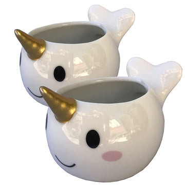 Planter for Succulent Plant Ceramic Plant Pots Indoor, Novelty Planters Garden (Wale w Gold Horn, 2)
