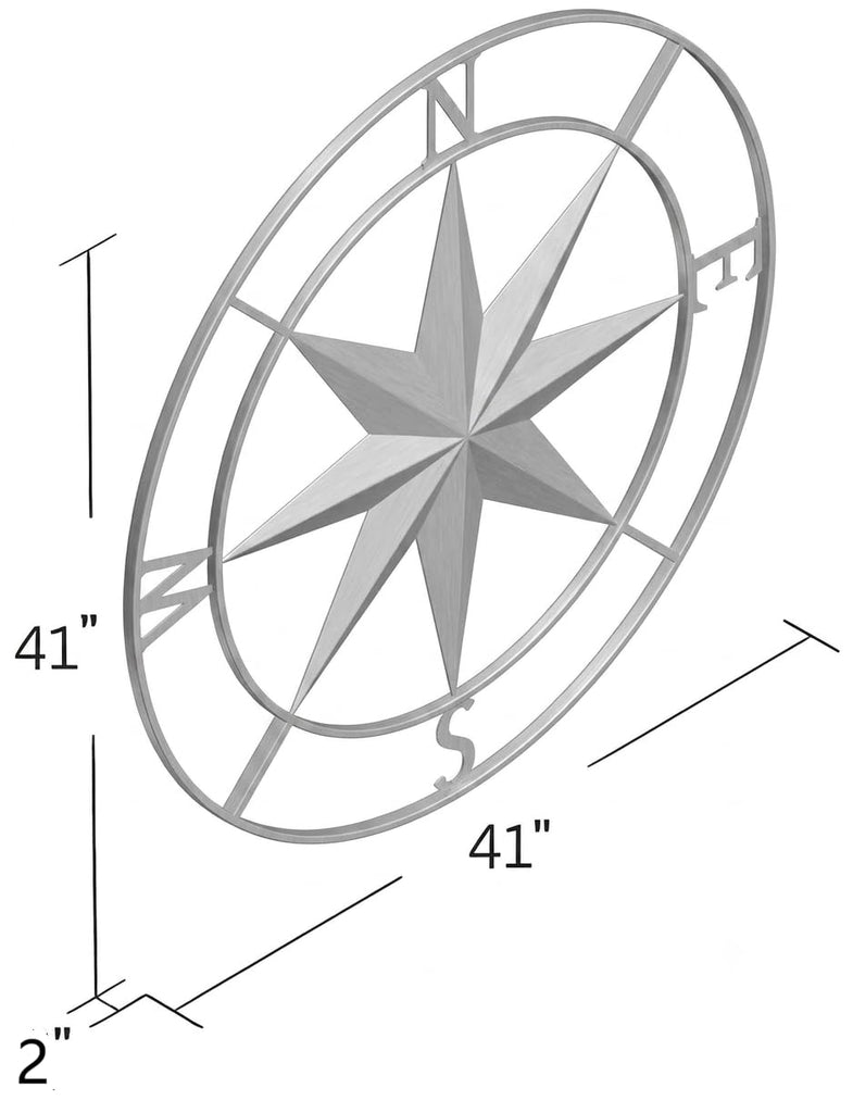 Nautical Metal Compass Wall Decor, 41 inches, Indoor/Outdoor (Gold)