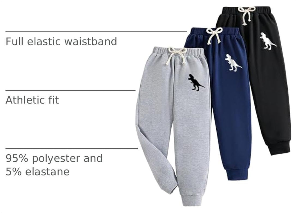 Toddler Boy Pants - 3 Pack Sweatpants Set - Dinosaur Graphic Print Toddler Jogger Pants