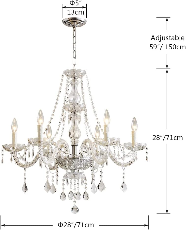 6 Light Chandelier Modern K9 Crystal Chandelier Lighting, Clear Crystal Ceiling Light Fixture Pendant Lamp for Dining Room Bathroom Bedroom Livingroom A100-B00YSMM78E