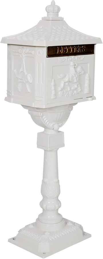 Mailbox, Heavy Duty Cast Aluminum Postal Box, Mail Box with 2 Keys for Courtyard Villa Decoration - White