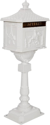 Mailbox, Heavy Duty Cast Aluminum Postal Box, Mail Box with 2 Keys for Courtyard Villa Decoration - White