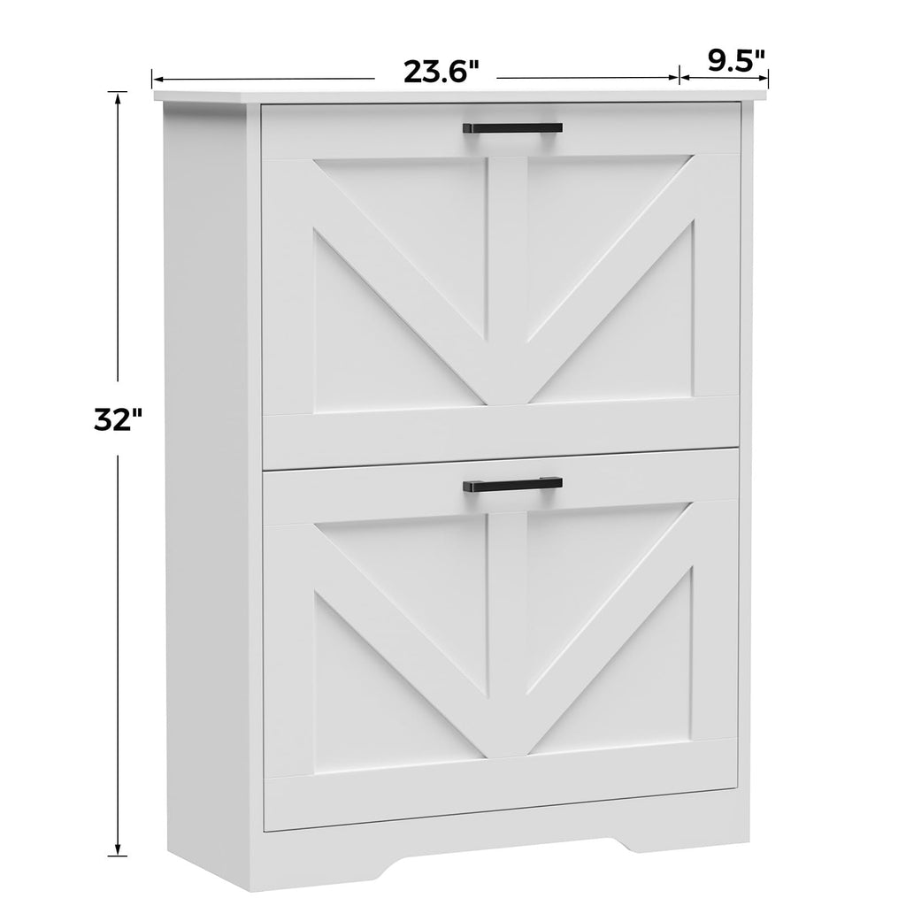 Farmhouse Shoe Cabinet, 2 Barn-Style Flip Drawers