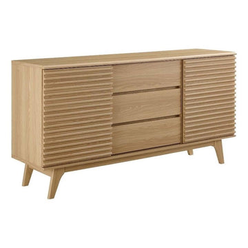 Render 63" Mid-Century Modern Sideboard Buffet Table or TV Stand in Oak