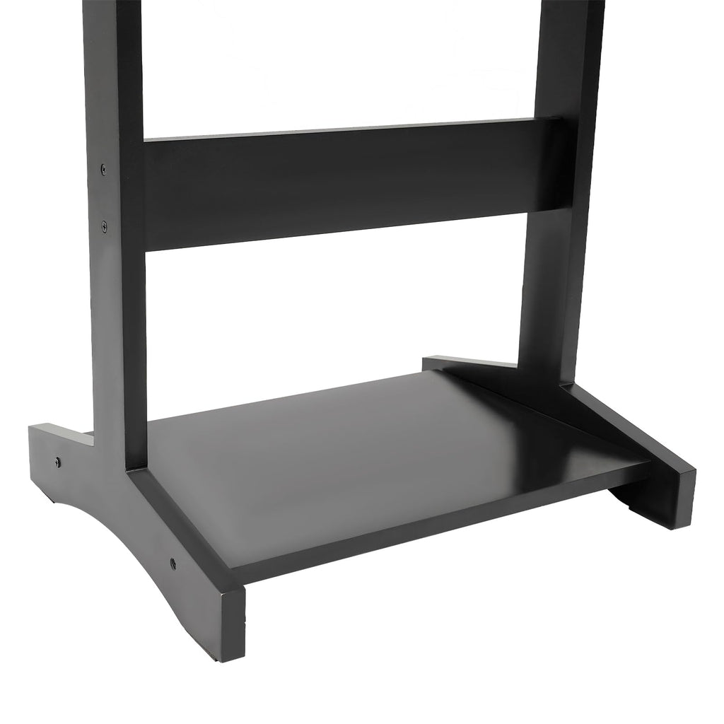 Wood Suit Valet Stand for Men, Clothes Organizer with Drawer, Accessory Tray, and Trouser Bar, Freestanding Suit