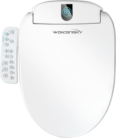 Elongated Bidet Toilet Seat with Warm Water, Warm Air Dryer, Heated Seat, Soft-Close Lid, Adjustable Temperature, Stainless Steel Nozzle