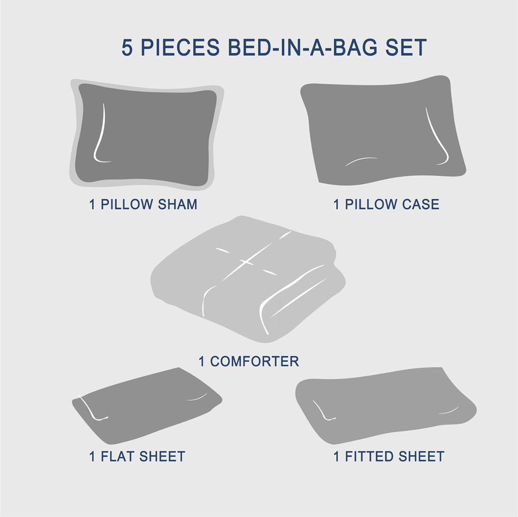 Twin Comforter Set 5 Piece for Girl, Pink Bed in a Bag with Sheets, All Season Ruffle Shabby Chic Bedding Sets with 1