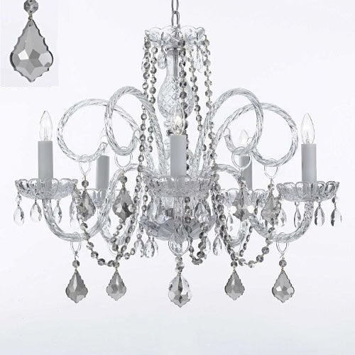 MURANO VENETIAN STYLE ALL-CRYSTAL CHANDELIER WITH TEAK COLOR CRYSTAL W/CHROME SLEEVES! - A46-B43/TEAKB2/385/5