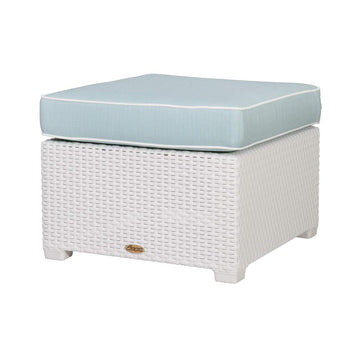 Magnolia White_Rattan Ottoman W/Blue Cushion