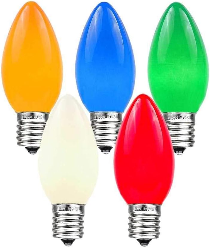25 Foot C9 Multi Ceramic Christmas String Light Set, Opaque Bulbs