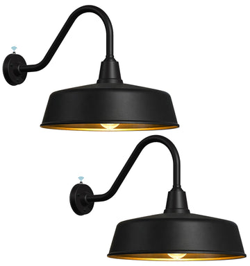 18" Large Outdoor Gooseneck Barn Lights, Dusk to Dawn, 2-Pack