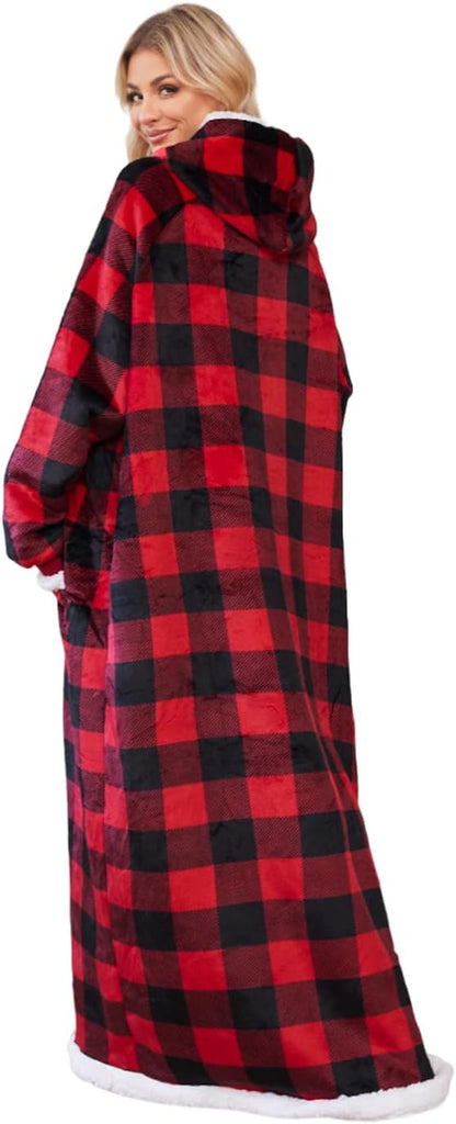 5FT Oversized Wearable Blanket Hoodie Flannel Sherpa Fleece Warm Cozy Christmas Wrap Throw Gifts for Adult
