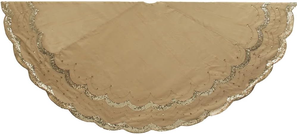 72-Inch Gold with Sequins Scalloped Embroidered Tree Skirt