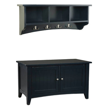 Shaker Cottage Storage Coat Hook and Bench Set, Charcoal Gray, Entryway Organizer with French Cleat System, Dual