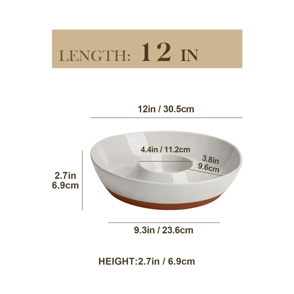 Ceramic Chip and Dip Bowls Serving Tray, 12 In Serving Dishes Set